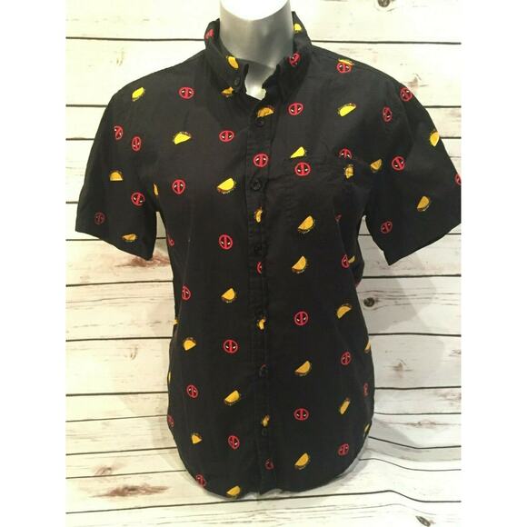 Marvel Deadpool Tacos Button Down Shirt w Front Breast Pocket Taco Tuesday Small - Picture 1 of 9
